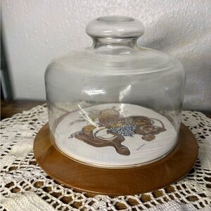 Glass Cheese Dome with Wooden Base